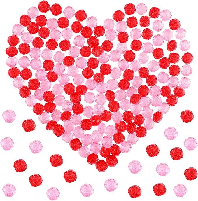 Fangoo 210PCS Red Pink Acrylic Rose Ornaments Mini Acrylic Rose Gems by Fangoo