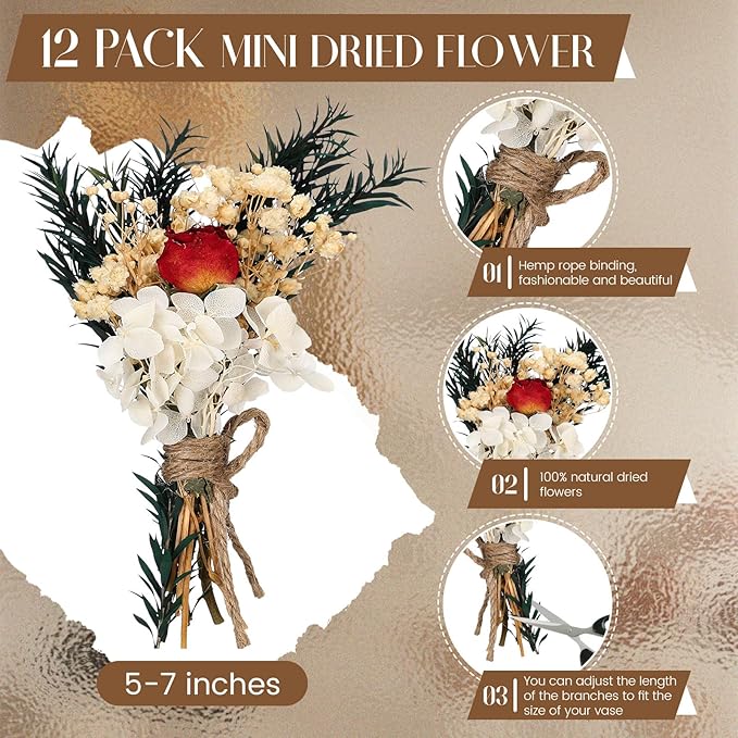 Layhit 12 Pack Boho Dried Flower Bouquet Mini Wedding Handmade Dry Flowers Decor - Image 2