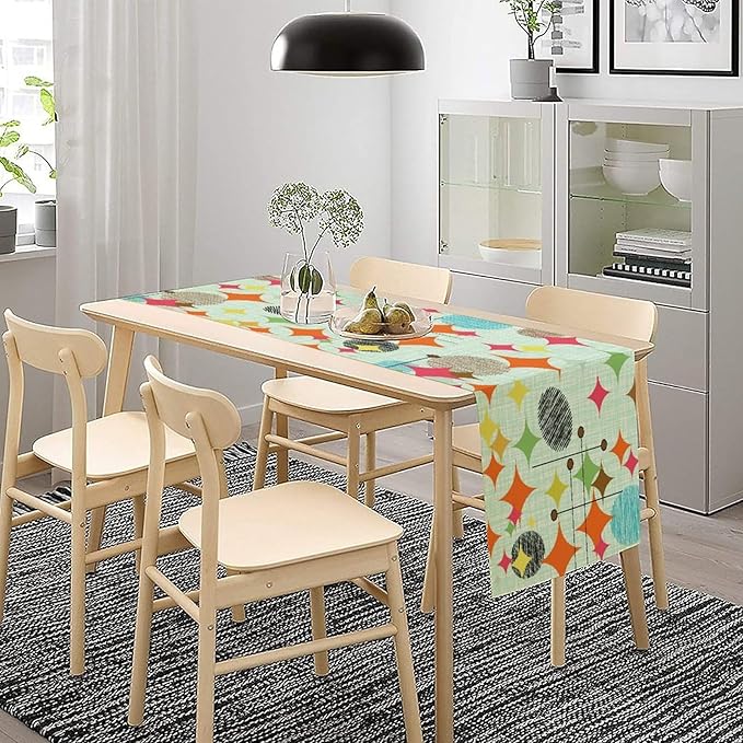 Mid Century Table Runner, Abstract Retro Modern Geometric Colorful Stripe - Image 7