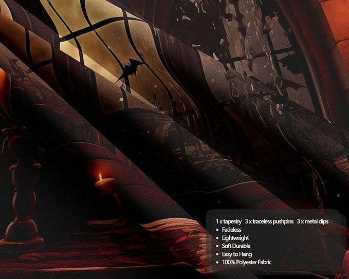 QGHOT Halloween Tapestry Wall Hanging Horror Castle Window Tapestry Gothic - Image 7