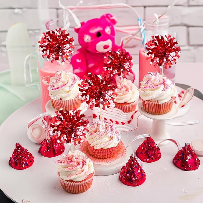 Ephlyn 30Pcs Foil Firework Cupcake Toppers Happy Birthday Cake Toppers Tinsel - Image 6
