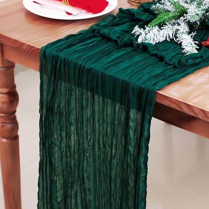 Snowkingdom 6 PCS Emerald Green Table Runner 120 Inch 10 Ft Rustic Boho Dark by Snowkingdom