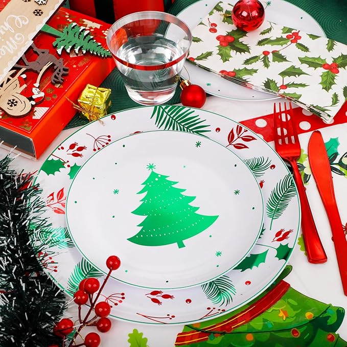 Festiva 176Pcs Christmas Plastic Plates Heavy Duty- Christmas disposable - Image 5