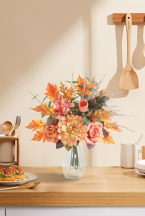 Artificial Flowers with Vase, Faux Flower Arrangement with Vase Suitable - Image 4