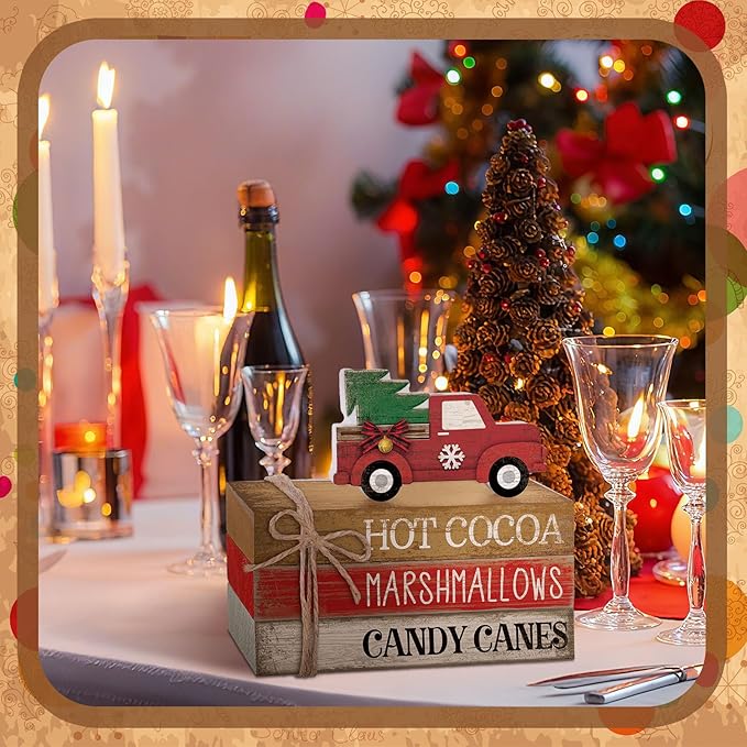 4 Pcs Christmas Table Decorations Red Truck Winter Tiered Tray Decorations - Image 8