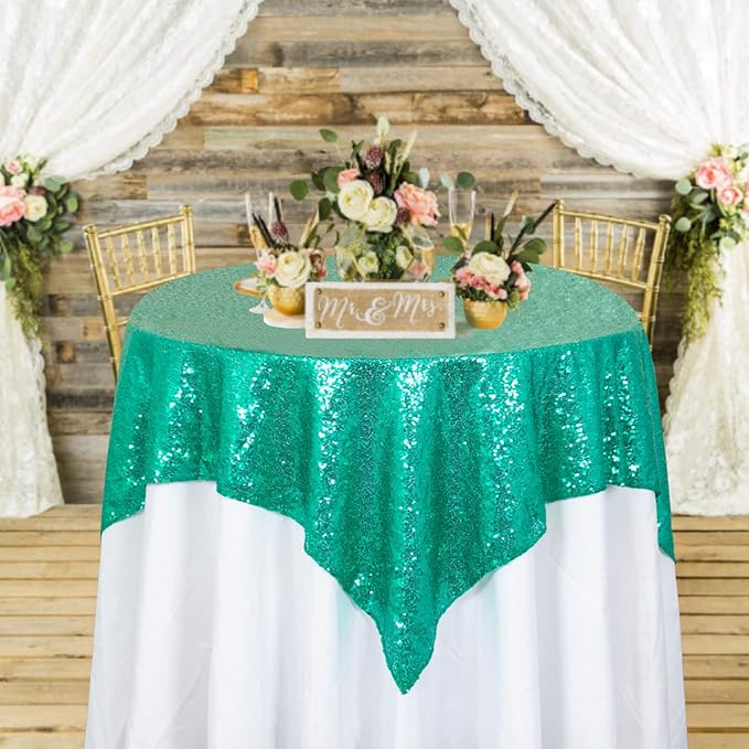 ShinyBeauty Sequin Tablecloth Square 54x54-Inch Green Table Cloths by ShinyBeauty
