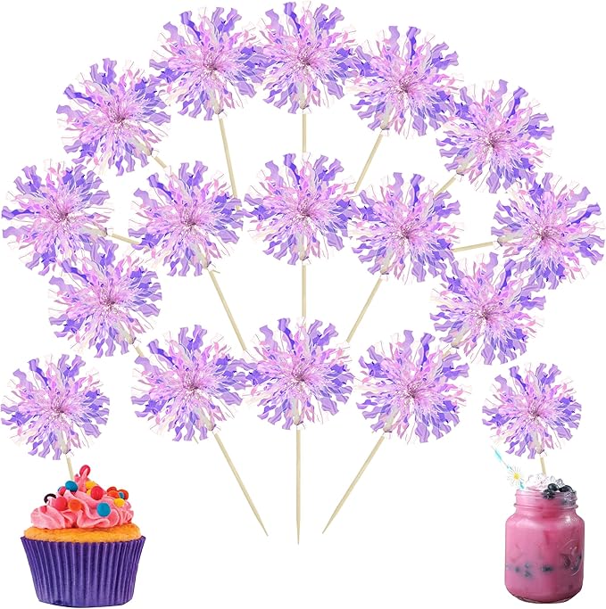 Ephlyn 30Pcs Foil Firework Cupcake Toppers Sparkle Tinsel Cupcake Picks Happy by Ephlyn