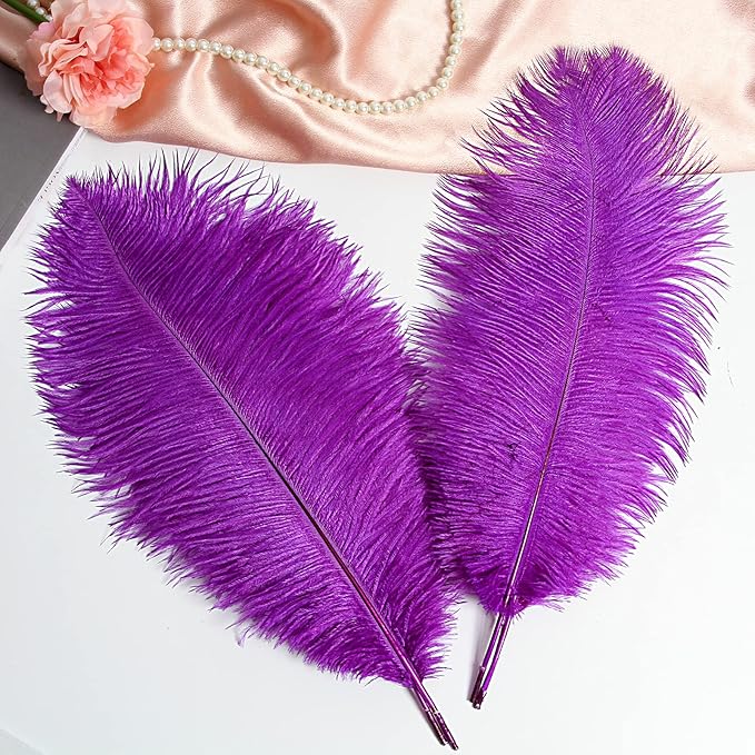 THARAHT Purple Ostrich Feathers 12pcs Large Natural Bulk 12-14Inch 30cm-35cm - Image 4