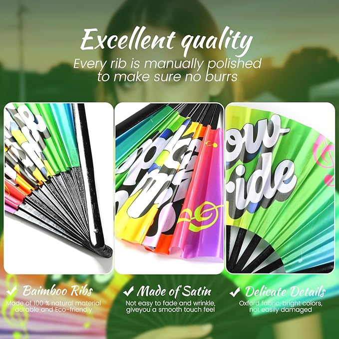 SYNTECSO Folding Hand Fan for Rave, Popping Fan for Line Dancing, Drag Queen - Image 3
