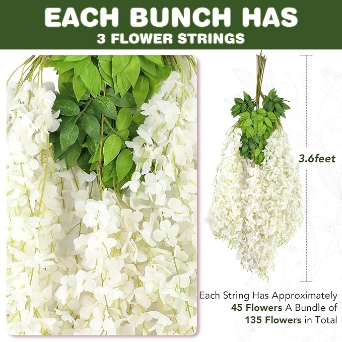 Wisteria Hanging Flowers, Fake Hanging Flowers, Wisteria artificiales Garland - Image 2