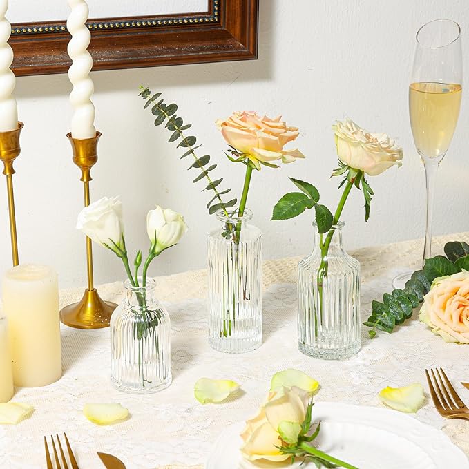 ComSaf Glass Bud Vases Set of 3, Small Flower Vases in Bulk, Mini Ribbed Vases - Image 2