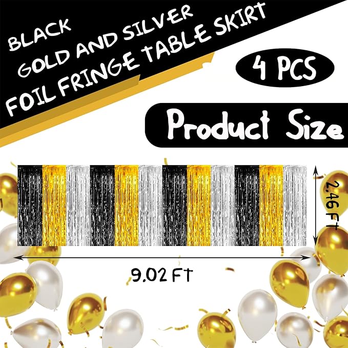 4 Pack 29x108 Inch Metallic Foil Fringe Tinsel Table Skirts - Image 2
