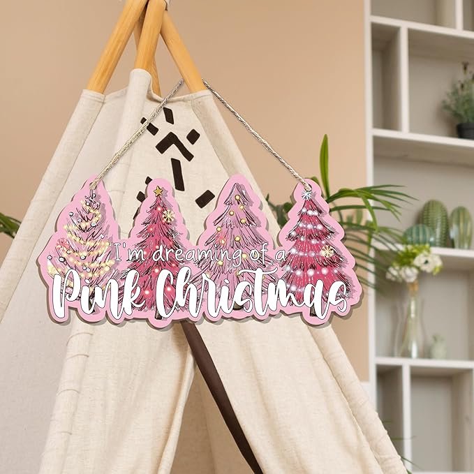 CGBHW Pink Christmas Tree Wooden Sign, I’m Dreaming of a Pink Christmas - Image 5