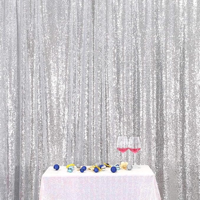 Eternal Beauty Silver Sequin Backdrop, 20x10 Ft Glitter Background Curtains - Image 2