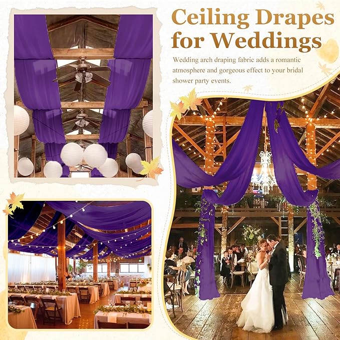 MODFUNS Purple Ceiling Drapes for Weddings Arch Drapery Fabric 6 Panels 5x30ft - Image 6