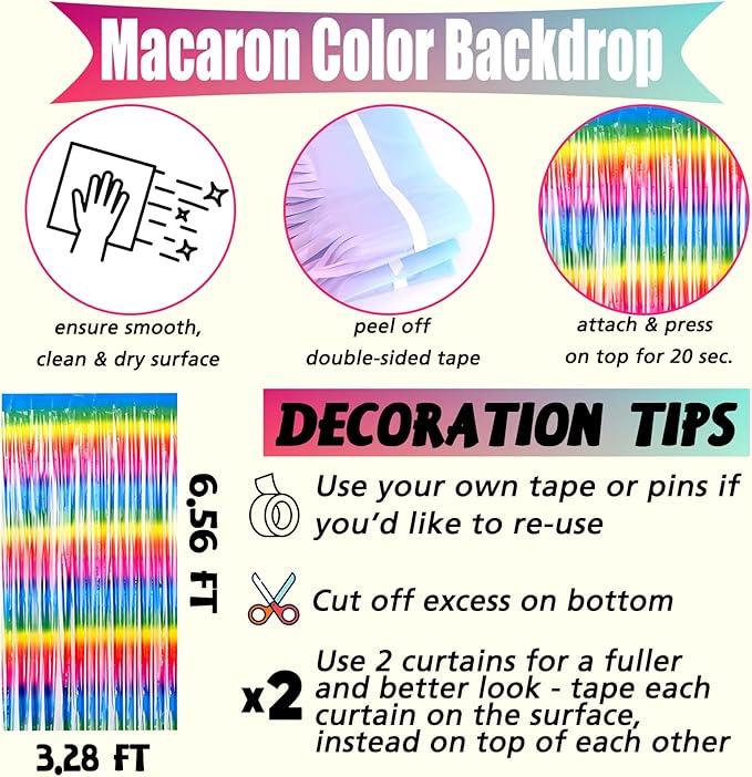 4 Pack New Dark Rainbow Fringe Curtain Backdrop, 3.2Ft x 6.6Ft Metallic Tinsel - Image 3