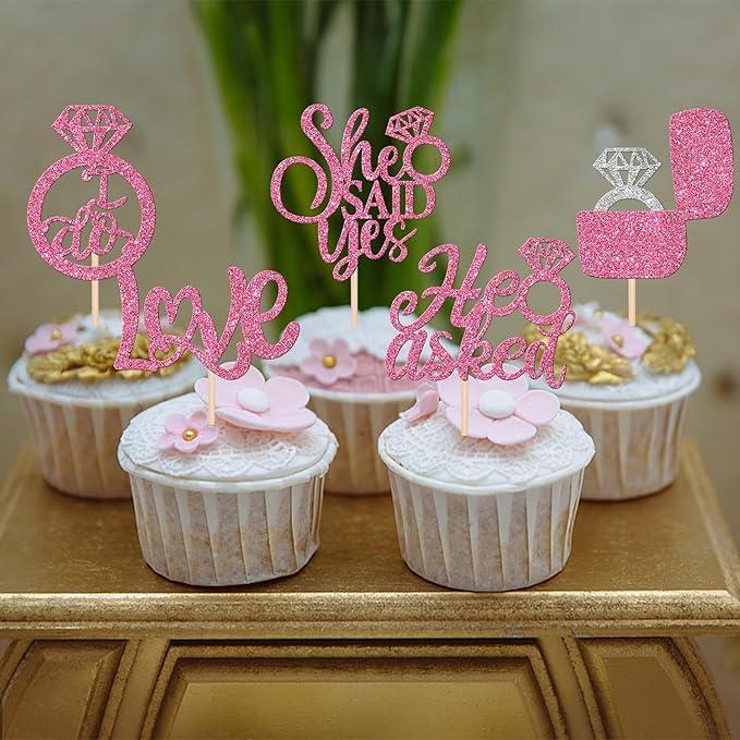 30 PCS He Asked She Said Yes Cupcake Toppers Diamond Ring Cupcake Picks Love I - Image 4