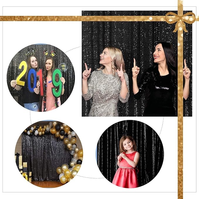 Poise3EHome Black Sequin Backdrop, 8FT x 10FT Sequin Photography Backdrop - Image 9