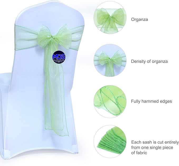 MDS Pack of 200 PCS Organza Chair Sashes Wider Dining Chair Bows Ribbon Tie Back - Image 2