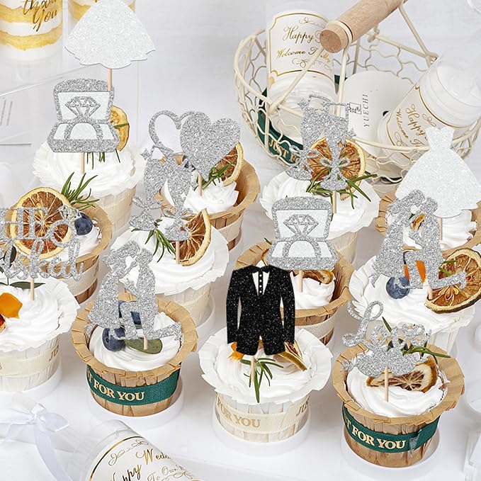30 Pack Bride to be Cupcake Toppers Glitter Diamond Ring I Do Love Cupcake - Image 7