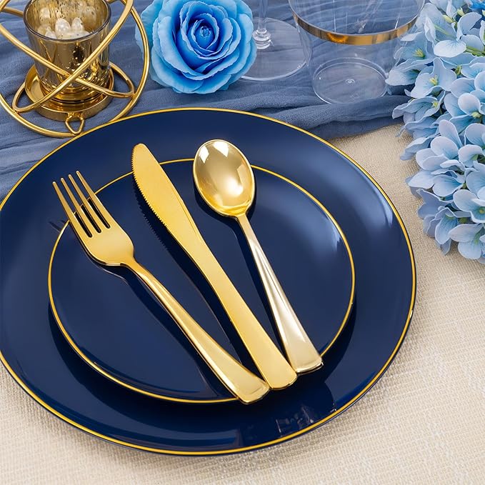 NOCCUR 350PCS Navy Blue Plastic Plates - Image 7