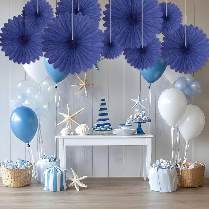 20 Pcs Blue Hanging Paper Fan, Round Paper Fans Decorations Set - Image 5