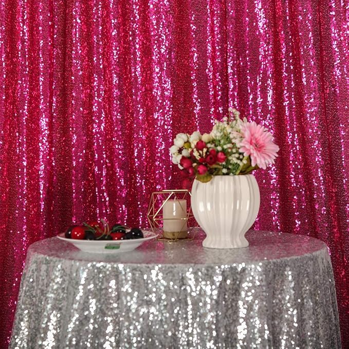 Eternal Beauty Hot Pink Sequin Backdrop, 7x7 Ft Glitter Background Curtains - Image 6