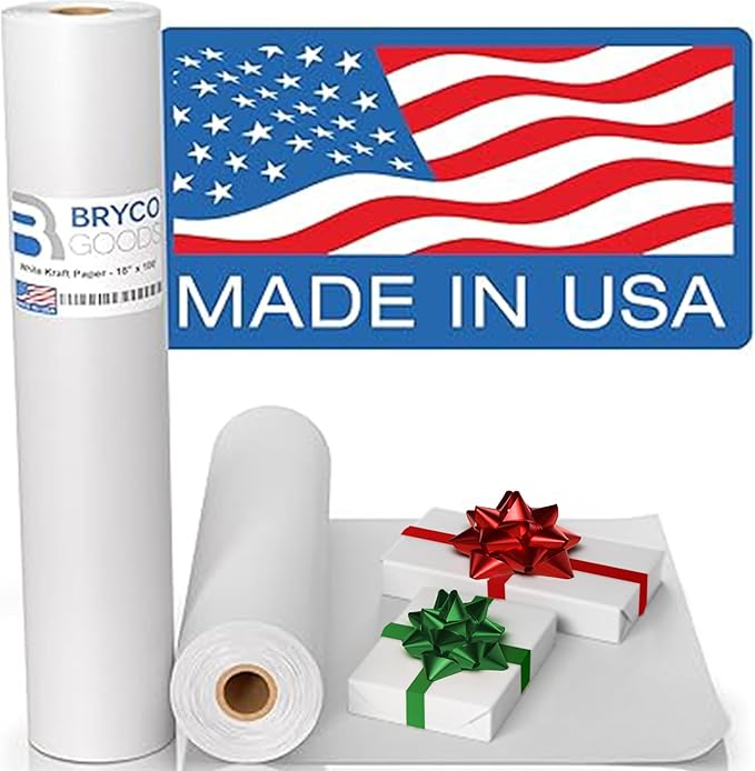 Bryco Goods 18”x1200” White Wrapping Paper – Kraft Paper Roll by BrycoGoods