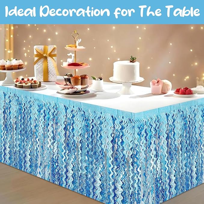 6Pack 29 x108 Inch Light Blue Wave Foil Fringe Table Skirts Metallic Banner - Image 4