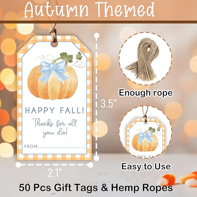 50 Pcs Fall Gift Tags, 2.1"×3.5" Thank You Gift Tags - Image 2