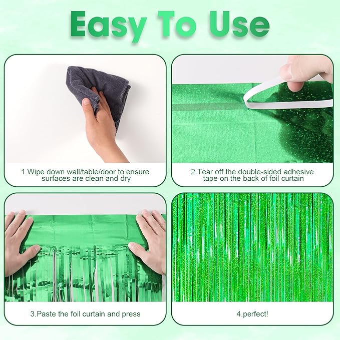 2 Pack Laser Green Tinsel Foil Fringe Curtains, Metallic Tinsel Party Streamers - Image 5