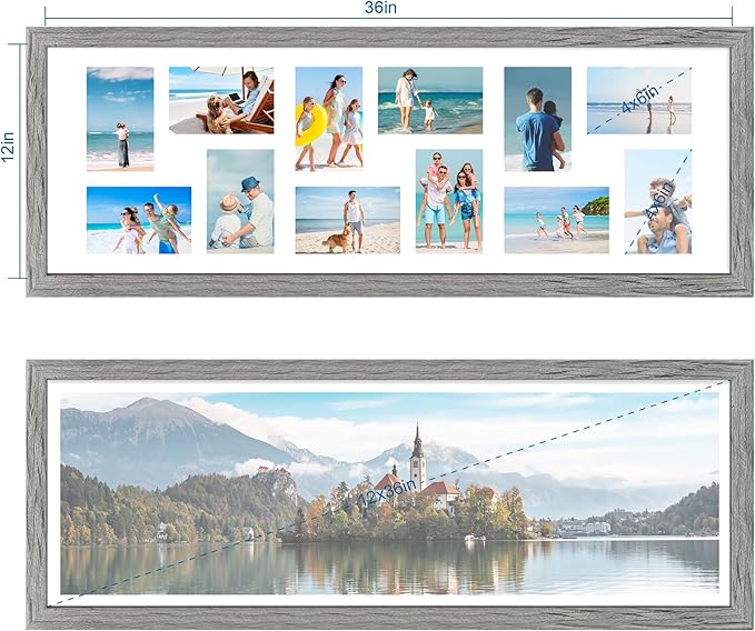 12x36 Picture Frame 2 Packs, Real Glass and Grey Wood Frame, Display Collage - Image 2