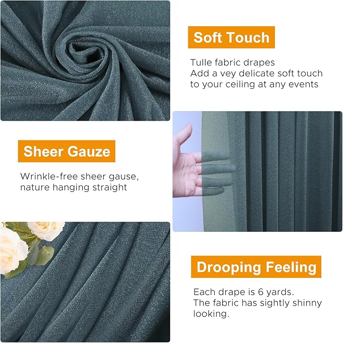 Wedding Arch Draping Fabric 6 Panels 28.7" x 20FT Grey Blue Sheer Chiffon - Image 3