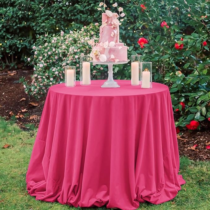 10 Pack Hot Pink Round Tablecloths 120 Inch, Circle Bulk Washable Linen - Image 6