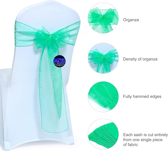 MDS Pack of 100 PCS Organza Chair Sashes Wider Dining Chair Bows Ribbon Tie Back - Image 2