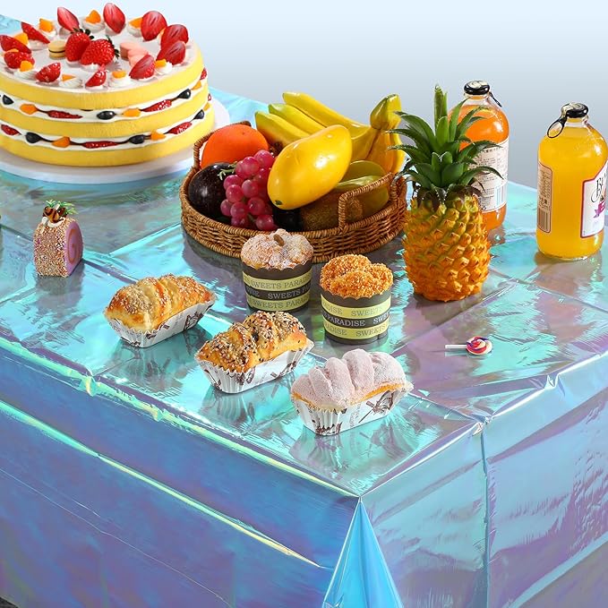 FunnyPars 1 Pack Iridescent Blue Plastic Tablecloth, Shiny Blue Disposable - Image 5