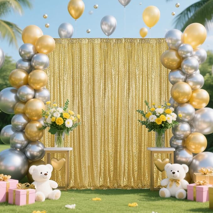 Gold Sequin Backdrop Curtain 4 Pieces 2FTx8FT Glitter Photography Backdrop - Image 2