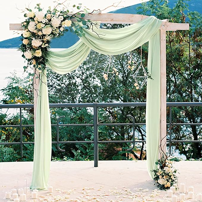 PARTISKY 10x10ft Sage Green Chiffon Sheer Backdrop Curtains, Wrinkle-Free - Image 5