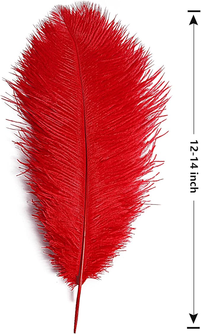 THARAHT Red Ostrich Feathers 12pcs Large Natural Bulk 12-14Inch 30cm-35cm - Image 2