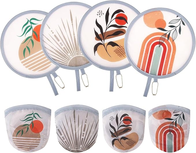 4Pcs Bohemian Round Foldable Hand Fan Japanese Foldable Fan Style Handheld by JYSILIYH