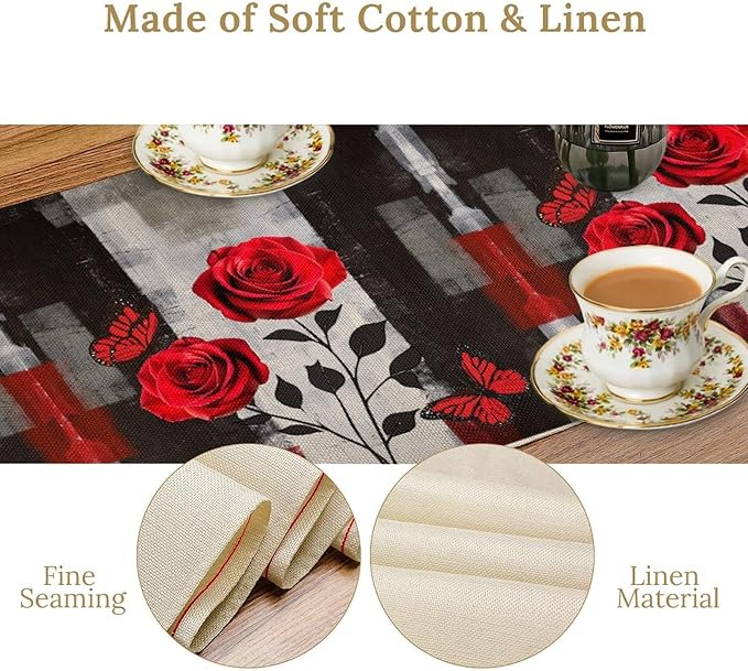 Abstract Art Rose Table Runner, 13x120 Inch - Image 4