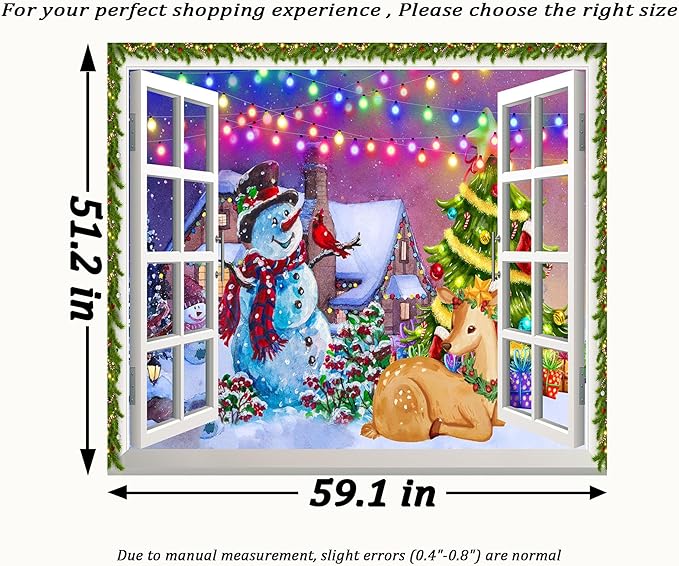 QGHOT Christmas Window Tapestry Wall Hanging, Christmas Backdrop Winter Window - Image 7