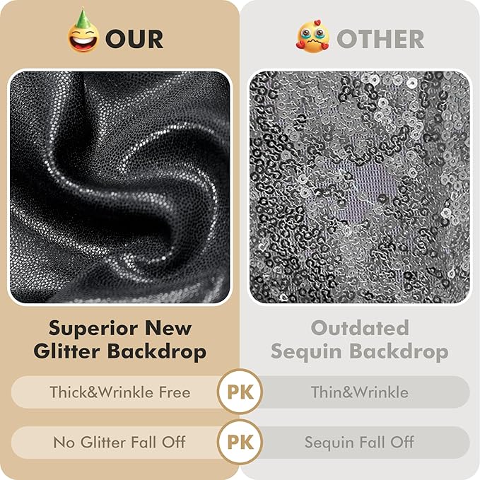 10ft x 10ft Black Glitter Sequin Backdrop Curtain - Image 2