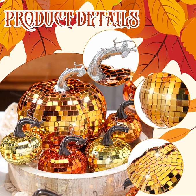 Lenwen 12 Pcs Artificial Disco Pumpkin Glitter Mirror Pumpkin - Image 3