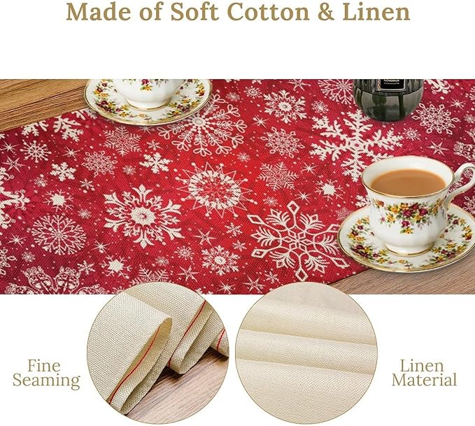 Snowflakes Christmas Table Runner, Winter Holiday Red Table Cloth Kitchen - Image 5