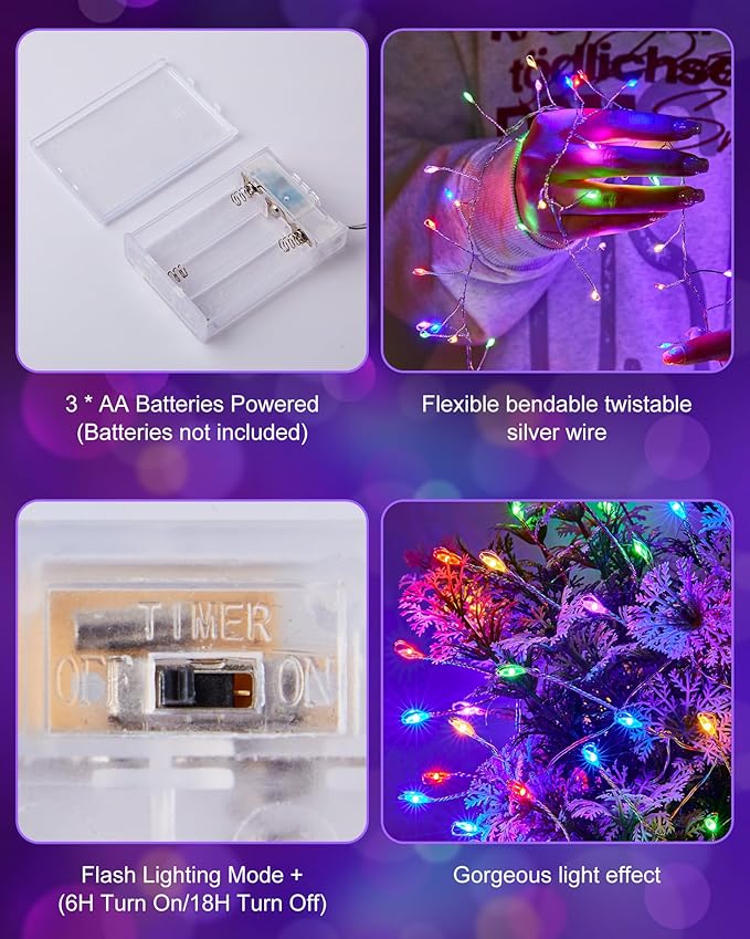 Fairy Lights Battery Operated, Twinkle String Lights Silver Wire 5 FT 60 LED - Image 7