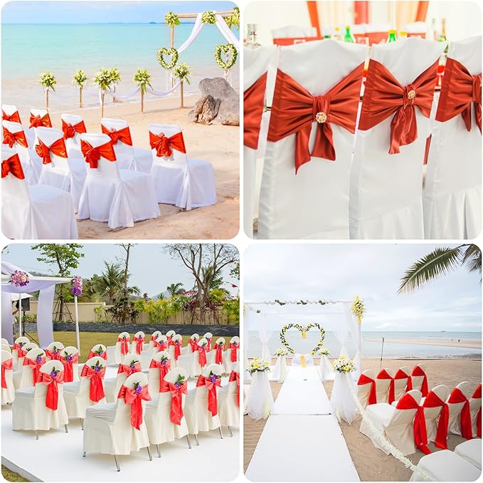 10 PCS Red Satin Chair Sashes Bows Universal Chair Ribbon Ties Back Sash - Image 7