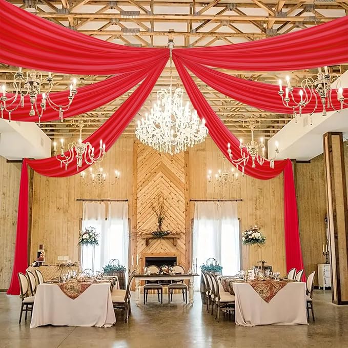 DUOBAO Ceiling Drapes 5FTx10FT Red Backdrop Curtains - Image 4