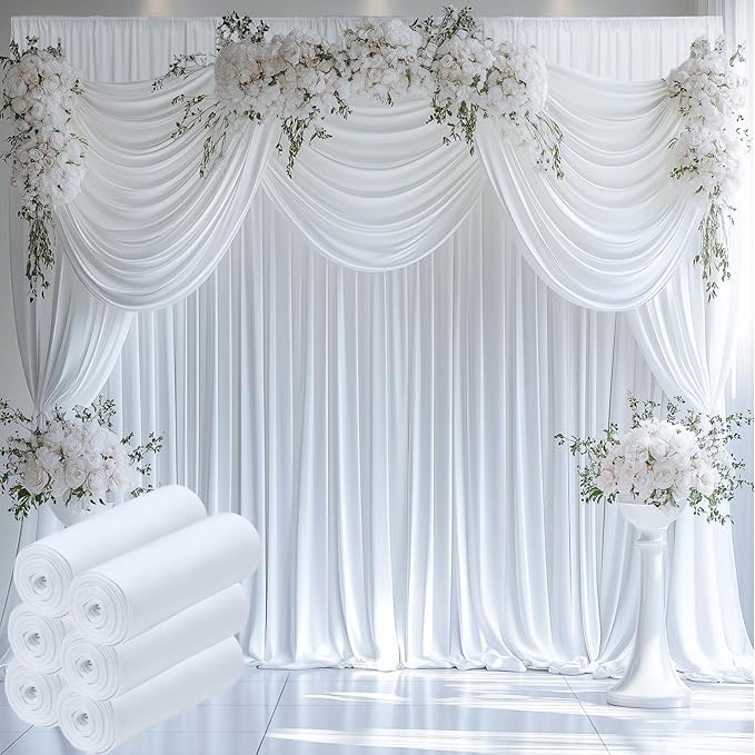 50ftx12ft Wrinkle Free White Backdrop Curtain, 10 Panels 12FT Height White by LeegleriTableSkirt