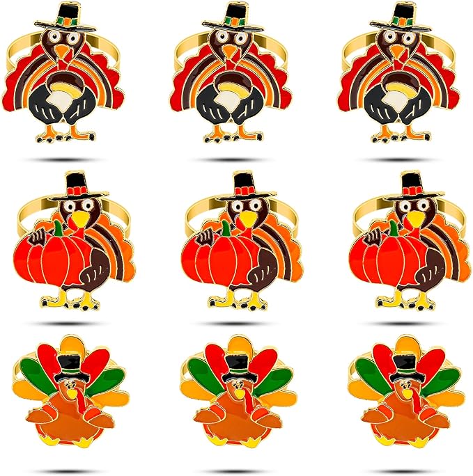 KPOSIYA Thanksgiving Napkin Rings Set of 24, Turkey Napkin Rings Vintage Alloy by KPOSIYA